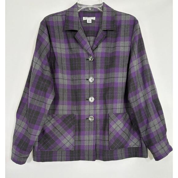 Women’s VTG PENDLETON Limited Edition 49er Purple Plaid Wool Shirt Jacket Sz PL - Picture 1 of 13